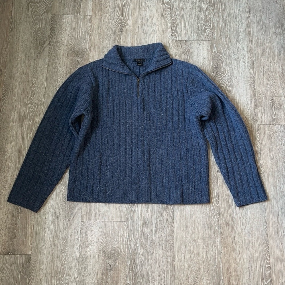 SUNDANCE 100% lambs Wool quarter Zip Cable Knit Sweater smedium blue pullover
